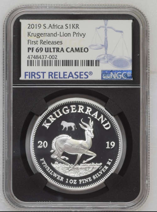 HOT  - 2019  Silver Krugerrand with Lion PRIVY  PF69UC - FIRST RELEASES