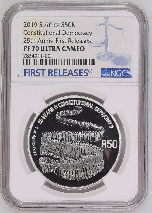 HOT FROM NGC- 2019  SILVER R50 PF70UC CONSTITUTION DEMOCRACY  FINEST KNOWN  First Releases