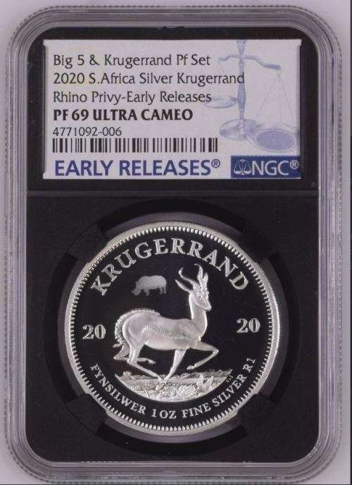 HOT FROM NGC - 2020 S.Africa Rhino Privy - ER Big 5 & Krugerrand PF69UC S1KR