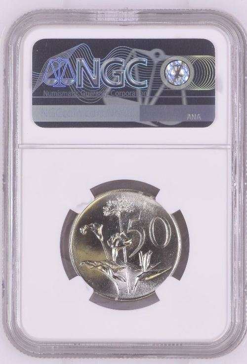 VERY HIGH GRADE HOT  - 1965 BRILLIANT UNC AFRIKAANS 50CENT MS65