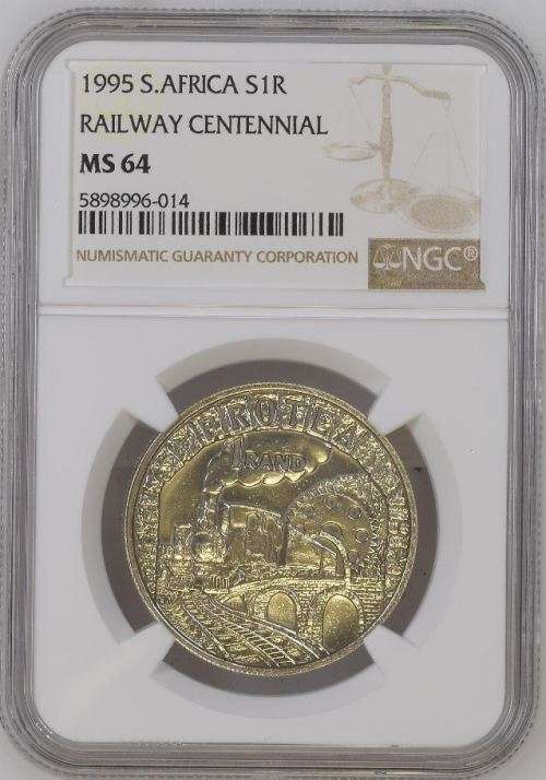 VERY SCARCE HOT - 1995 South African Train Mirrored Door Silver R1 MS64