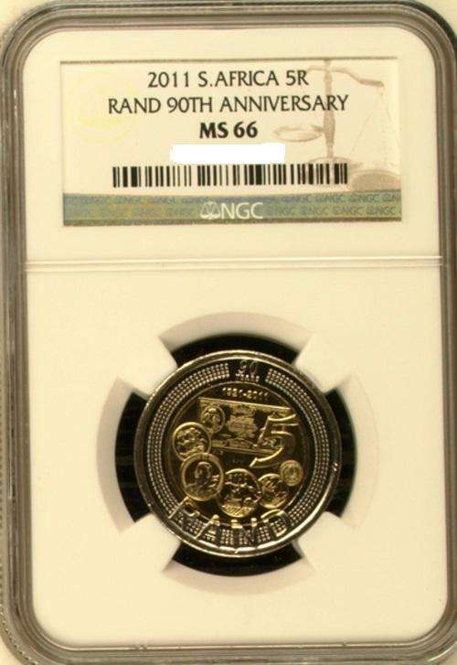 BRAND NEW MS-66 GRADED - 2011 South Africa (1921-2011) 90th Anniversary R5 coins