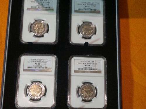 Four Slab German Display Case with MS64 & MS65 & MS66 & MS67 SARB 90th Birthday 2011
