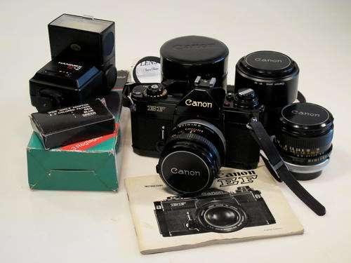 Black Canon EF with 3x Canon FD Lenses + Flash***Excellent***