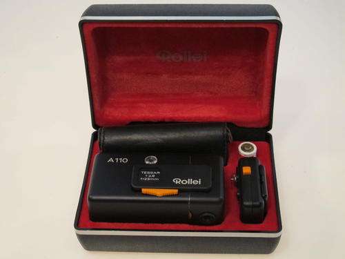 Rollei A110 Kit,Tessar 23mm,Flash Mount,Case,Key Chain**Close to Mint**
