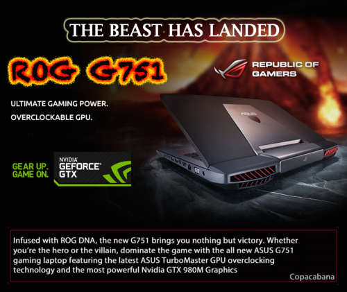 **THE TITAN** Asus ROG G751J Core i7 3.5Ghz, 32GB Ram, Nvidia GTX 980 4GB. The Worlds Most Powerful