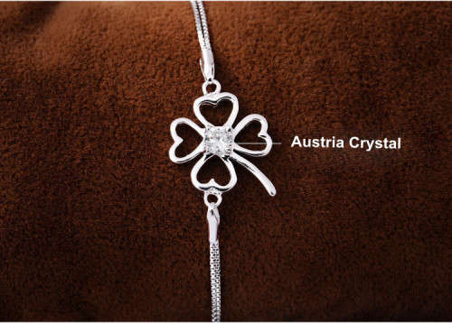 ***ELEGANT*** GENUINE Austrian Cubic Zirconia Luxury Lucky Clover Bracelet **FREE VELVET POUCH
