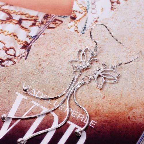 Long Chain Dangle Silver Butterfly Platinum Plated Earring **FREE VELVET POUCH