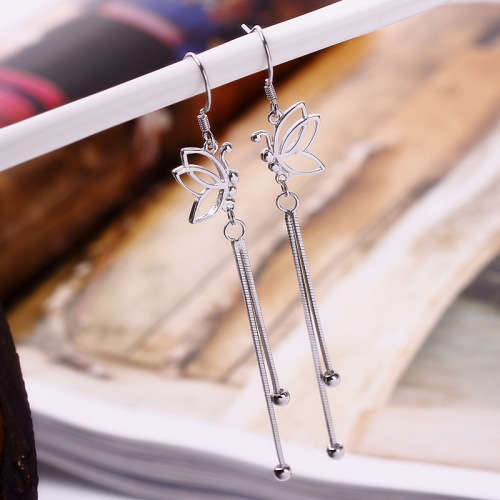 Long Chain Dangle Silver Butterfly Platinum Plated Earring **FREE VELVET POUCH