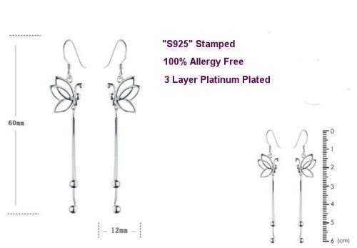Long Chain Dangle Silver Butterfly Platinum Plated Earring **FREE VELVET POUCH