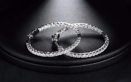 Platinum Plated Silver Hoop Earrings Paved with AAA Austrian Cubic Zirconia **FREE VELVET POUCH