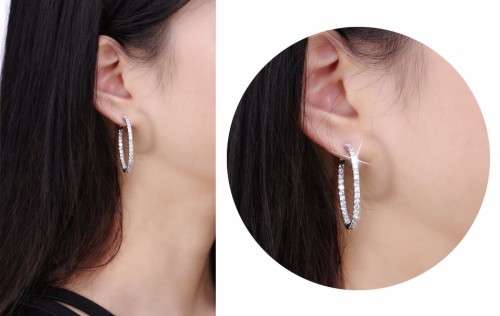 Platinum Plated Silver Hoop Earrings Paved with AAA Austrian Cubic Zirconia **FREE VELVET POUCH