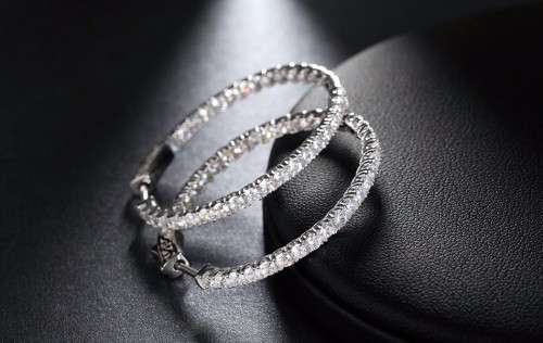 Platinum Plated Silver Hoop Earrings Paved with AAA Austrian Cubic Zirconia **FREE VELVET POUCH