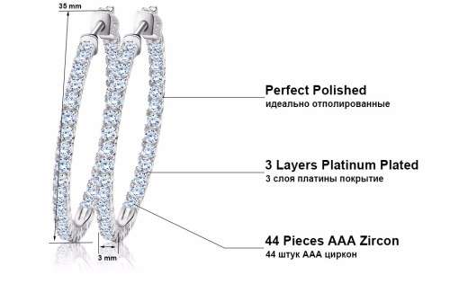 Platinum Plated Silver Hoop Earrings Paved with AAA Austrian Cubic Zirconia **FREE VELVET POUCH