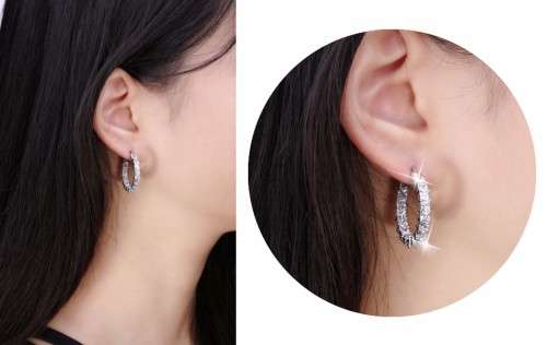 Platinum Plated Silver Hoop Earrings Paved with AAA Austrian Cubic Zirconia **FREE VELVET POUCH