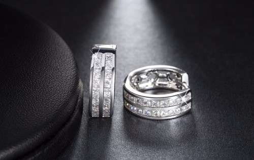 Platinum Plated Cubic Zirconia Crystal Small Hoop Earrings **FREE VELVET POUCH