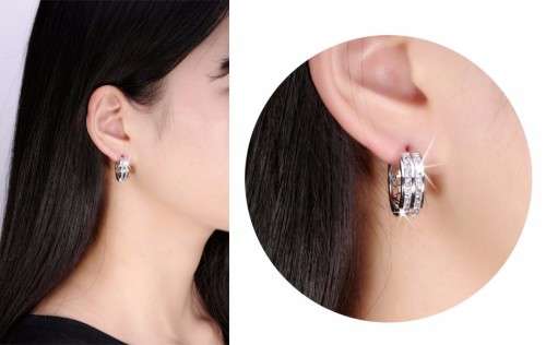 Platinum Plated Cubic Zirconia Crystal Small Hoop Earrings **FREE VELVET POUCH