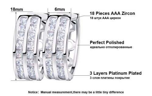 Platinum Plated Cubic Zirconia Crystal Small Hoop Earrings **FREE VELVET POUCH