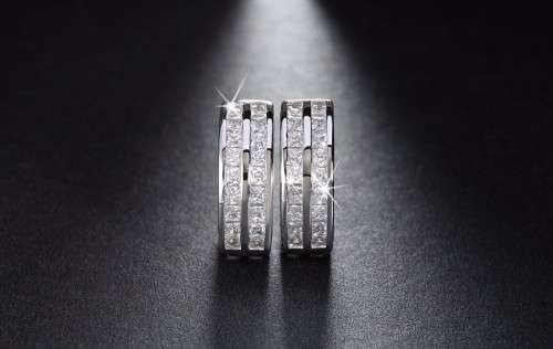 Platinum Plated Cubic Zirconia Crystal Small Hoop Earrings **FREE VELVET POUCH