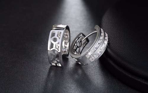 Platinum Plated Cubic Zirconia Crystal Small Hoop Earrings **FREE VELVET POUCH