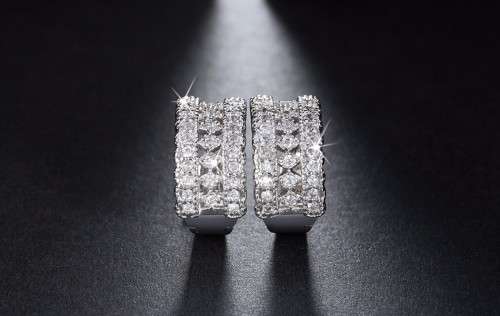 Platinum Plated Austrian Cubic Zirconia Crystal Small Hoop Earrings **FREE VELVET POUCH