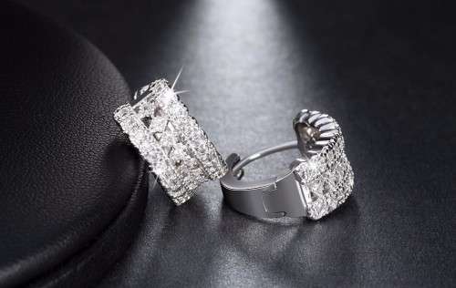 Platinum Plated Austrian Cubic Zirconia Crystal Small Hoop Earrings **FREE VELVET POUCH