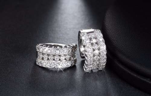 Platinum Plated Austrian Cubic Zirconia Crystal Small Hoop Earrings **FREE VELVET POUCH