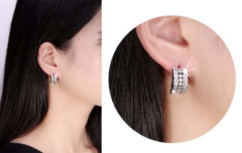 Platinum Plated Austrian Cubic Zirconia Crystal Small Hoop Earrings **FREE VELVET POUCH