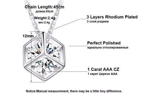 Elegant Platinum Plated Square Box 1ct AAA Cubic Zirconia Pendant Necklace **FREE VELVET POUCH