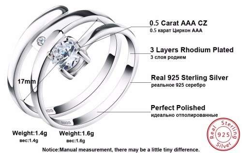 Elegant 925 Sterling Silver with 0.5ct Cubic Zirconia Resizable Ring **FREE VELVET POUCH