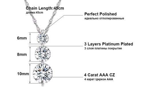 Charming Platinum Plated Round Cut 4ct Cubic Zirconia Pendant Necklace **FREE VELVET POUCH