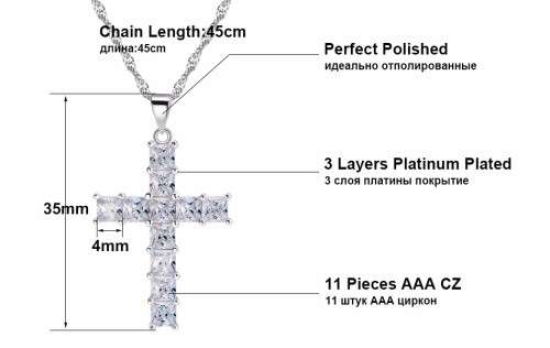 Platinum Plated Silver Cross Paved 0.25ct AAA Cubic Zirconia Pendant Necklace **FREE VELVET POUCH