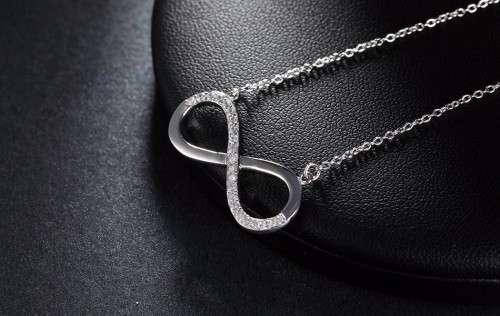 Platinum Plated Silver AAA Austrian Cubic Zirconia Infinity Necklace  **FREE VELVET POUCH