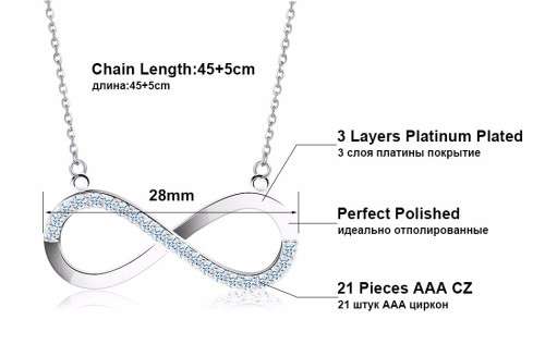 Platinum Plated Silver AAA Austrian Cubic Zirconia Infinity Necklace  **FREE VELVET POUCH