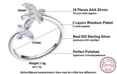 Elegant Butterfly 925 Sterling Silver with Cubic Zirconia Resizable Ring **FREE VELVET POUCH