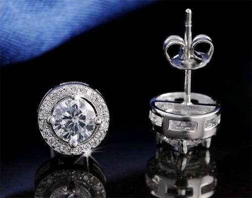 Platinum Plated Silver Round Cut 0.75ct Cubic Zirconia Stud Earrings **FREE VELVET POUCH