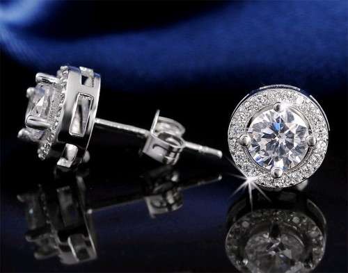 Platinum Plated Silver Round Cut 0.75ct Cubic Zirconia Stud Earrings **FREE VELVET POUCH