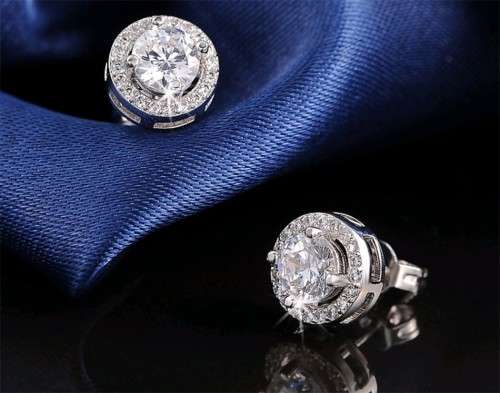 Platinum Plated Silver Round Cut 0.75ct Cubic Zirconia Stud Earrings **FREE VELVET POUCH