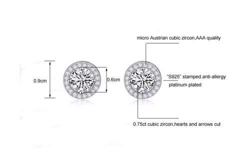 Platinum Plated Silver Round Cut 0.75ct Cubic Zirconia Stud Earrings **FREE VELVET POUCH