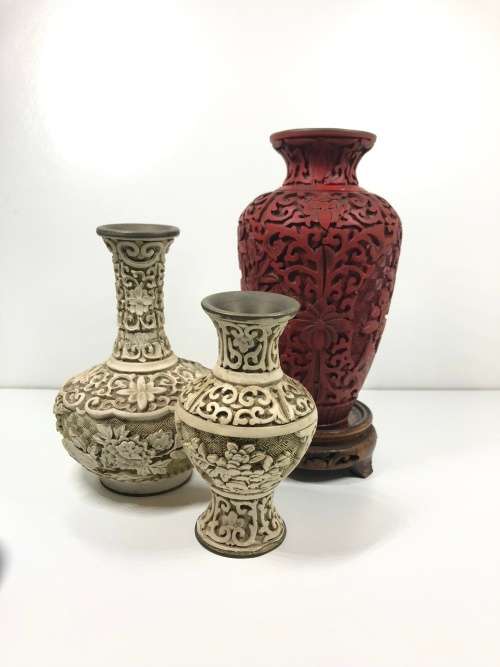 A TRIO OF CHINESE CINNABAR LACQUERWARE