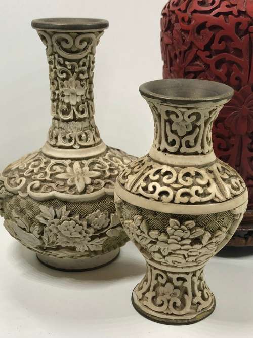 A TRIO OF CHINESE CINNABAR LACQUERWARE