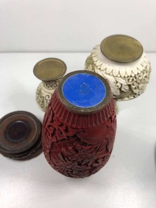 A TRIO OF CHINESE CINNABAR LACQUERWARE