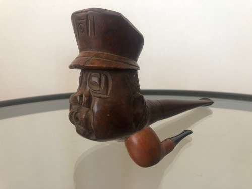 TOBACCO PIPE WITH CARVED POLICEMAN AND MINIATURE PIPE
