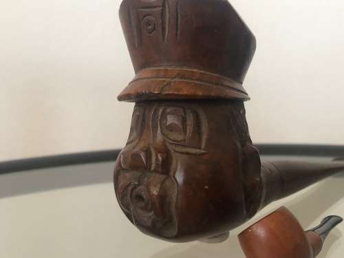 TOBACCO PIPE WITH CARVED POLICEMAN AND MINIATURE PIPE