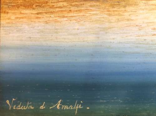 ITALIAN ARTIST GUISEPPE CORELLI (1858-1921) ALMAFI COASTLINE GUACHE ON BOARD