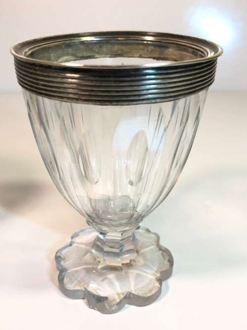 A PAIR OF GEORGIAN RUMMER GLASSES WITH STERLING SILVER RIMS. PLS READ CONDITION REPORT