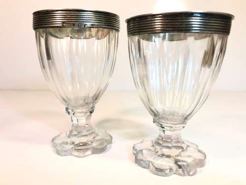 A PAIR OF GEORGIAN RUMMER GLASSES WITH STERLING SILVER RIMS. PLS READ CONDITION REPORT