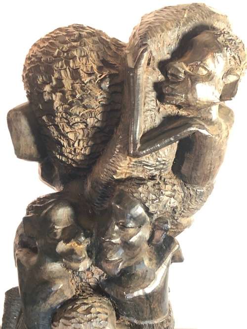 TWO MAKONDE FAMILY TREE CARVINGS IN EBONY WOOD