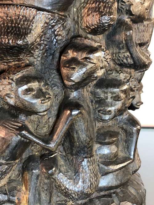 TWO MAKONDE FAMILY TREE CARVINGS IN EBONY WOOD