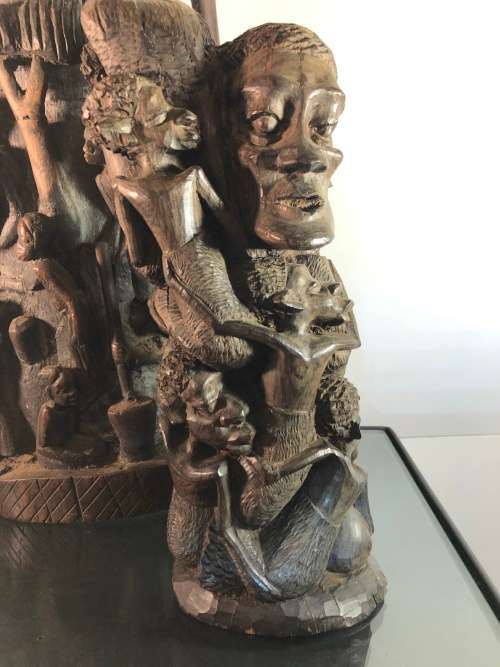 TWO MAKONDE FAMILY TREE CARVINGS IN EBONY WOOD